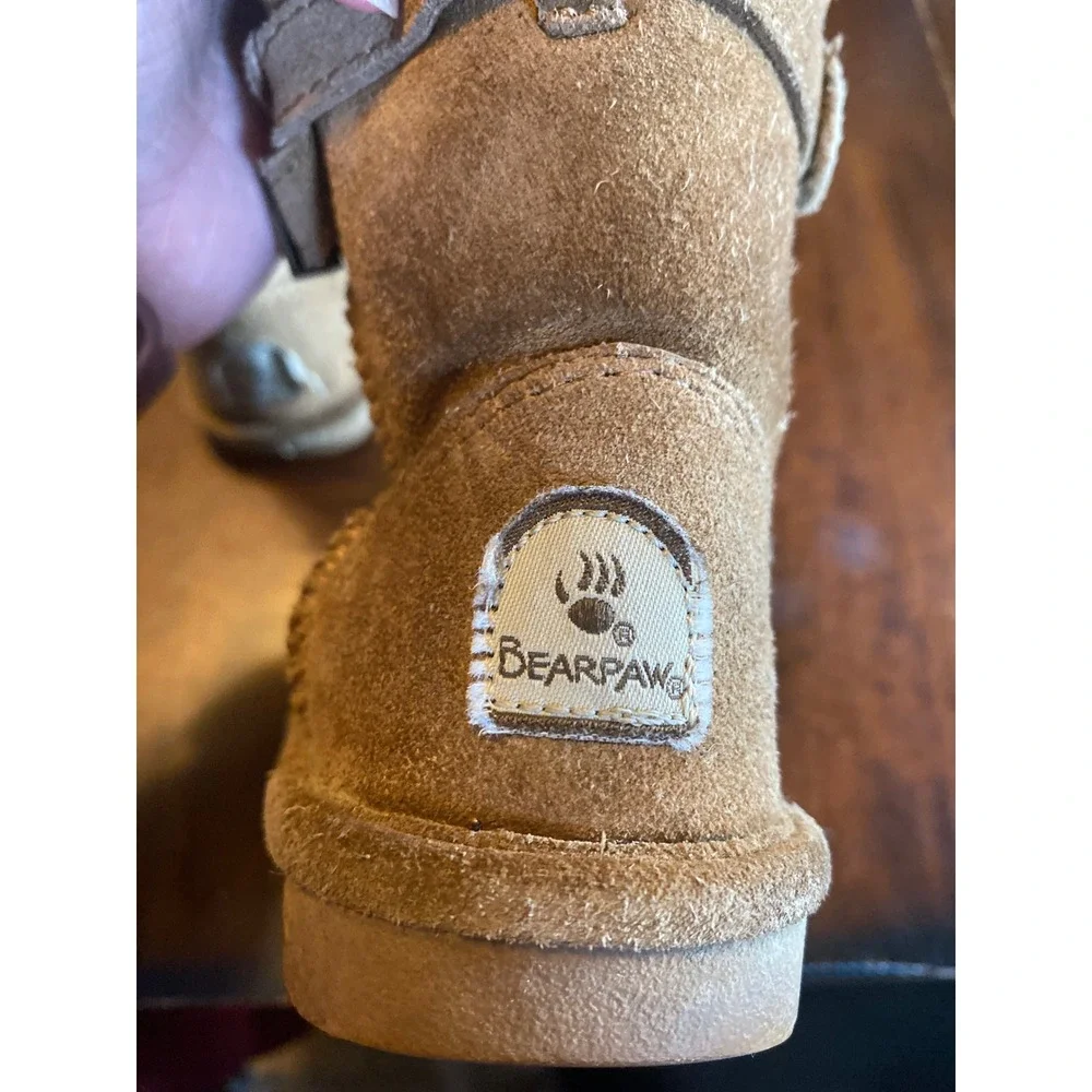 Bearpaw Emma Val Toddler Suede Boots Brown Wool Blend Sheepskin Size 9 1960T-VAL